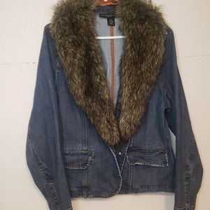 Vintage VENIZA Faux fur collar blue jean jacket